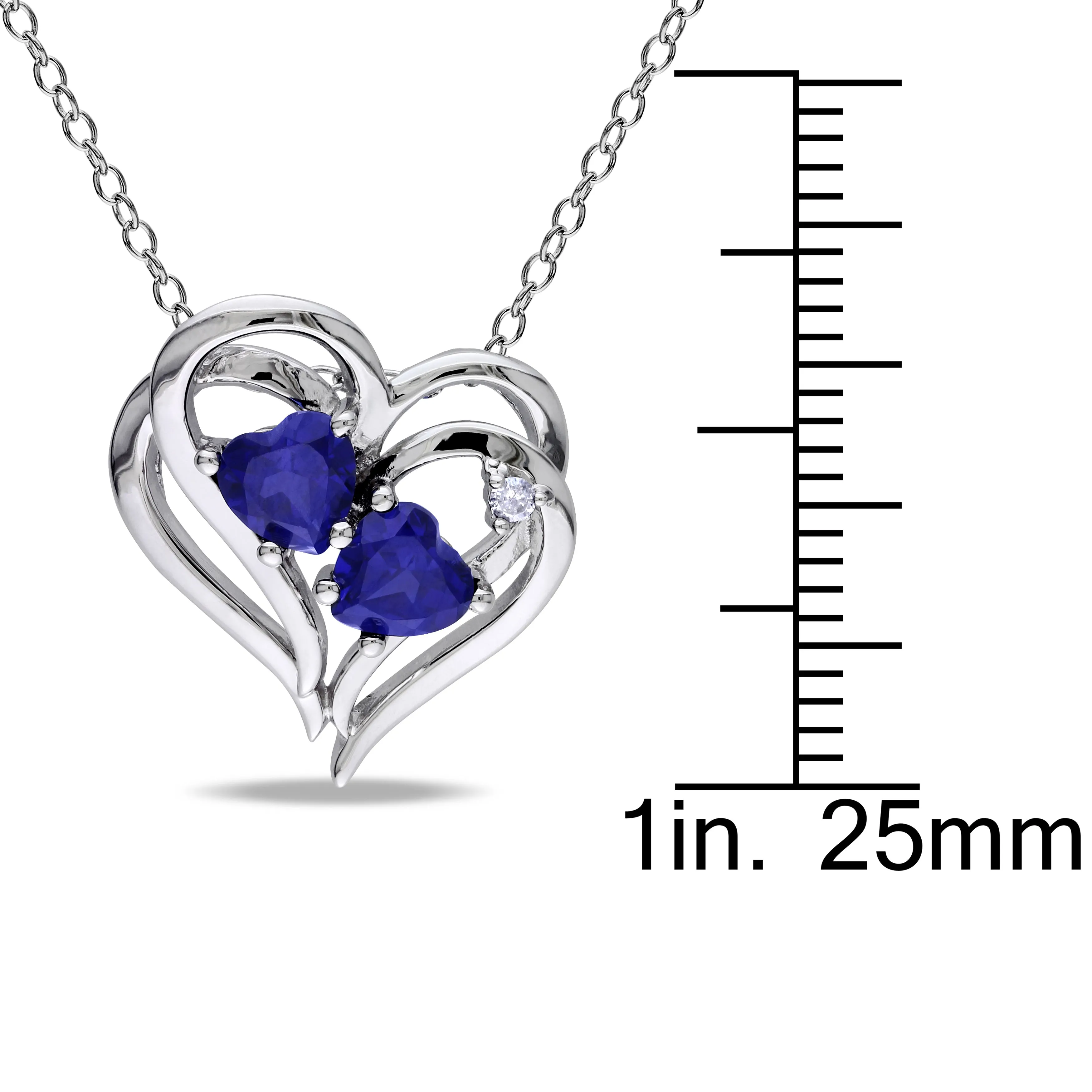 1 1/8 CT TGW Created Blue Sapphire Heart and 0.02 CT TW Diamond Pendant with Chain in Sterling Silver