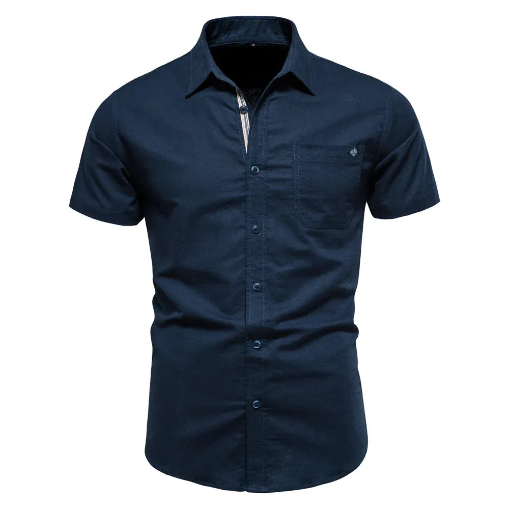 100% Cotton Men's Short Sleeve Shirts Solid Color Social Shirts for Men Single Pocket New Summer Designer Shirts Men