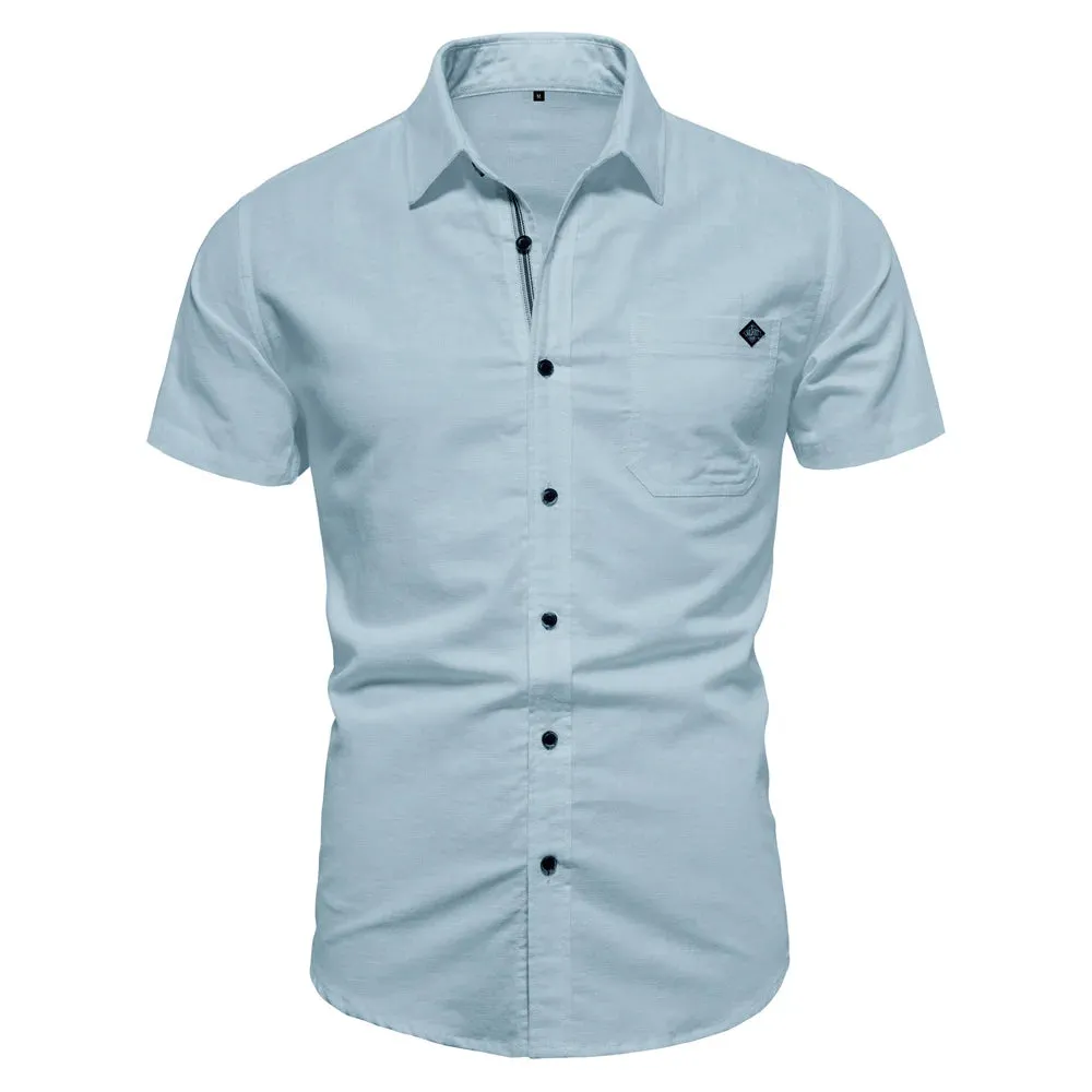 100% Cotton Men's Short Sleeve Shirts Solid Color Social Shirts for Men Single Pocket New Summer Designer Shirts Men