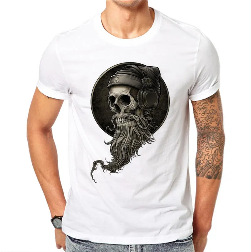 100% Cotton Personality Summer Men 3D DJ Skull Print T Shirt Letters Gothic Style O-neck Tee T-Shirts Short Sleeve Print Tops