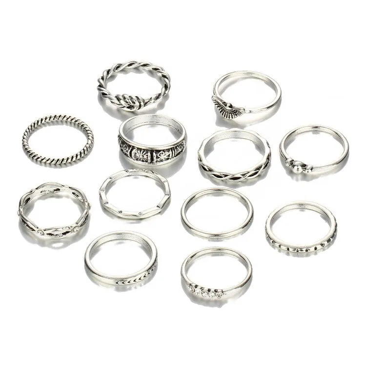 12Pcs Good Quality Women's Midi Finger Crystal Ring Set for Engagement