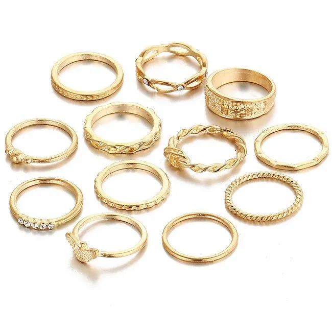 12Pcs Good Quality Women's Midi Finger Crystal Ring Set for Engagement