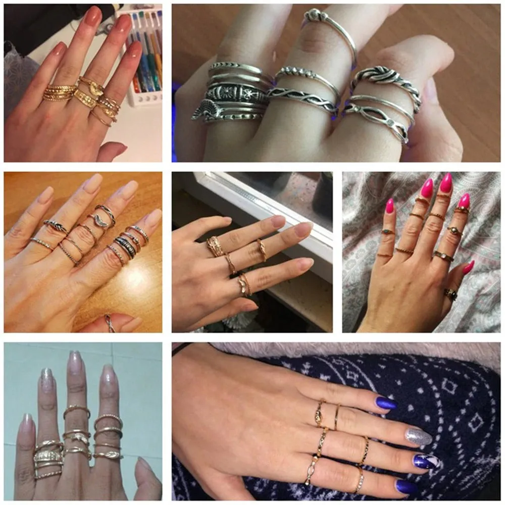 12Pcs Good Quality Women's Midi Finger Crystal Ring Set for Engagement