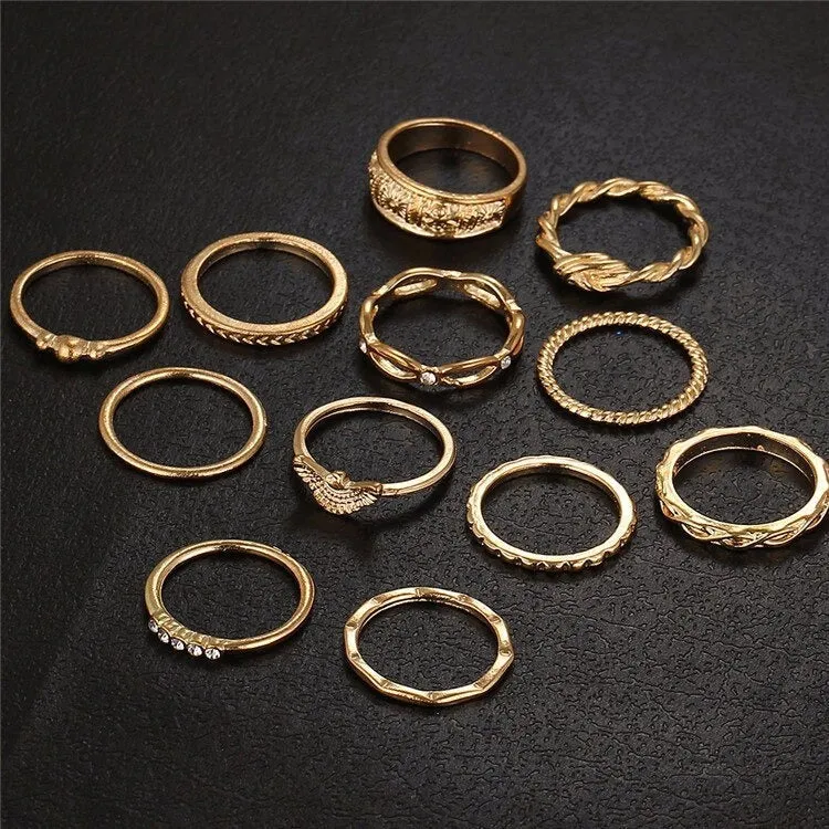 12Pcs Good Quality Women's Midi Finger Crystal Ring Set for Engagement