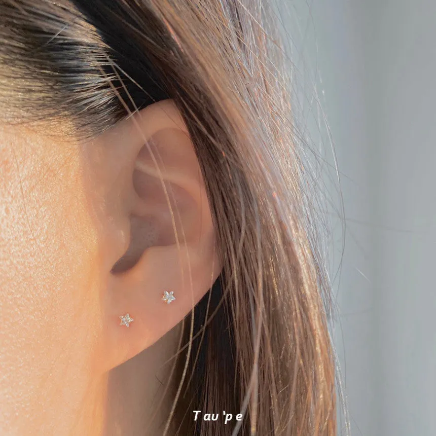 14k Gold Jewelry Star Cz Cartilage Helix Lobe Barbell Ball Ear Stud Post Earring Piercing For Women Girls Men