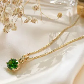 14K Gold Plated Green Cz Pendant Necklace