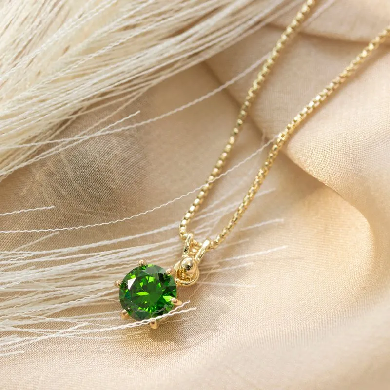 14K Gold Plated Green Cz Pendant Necklace