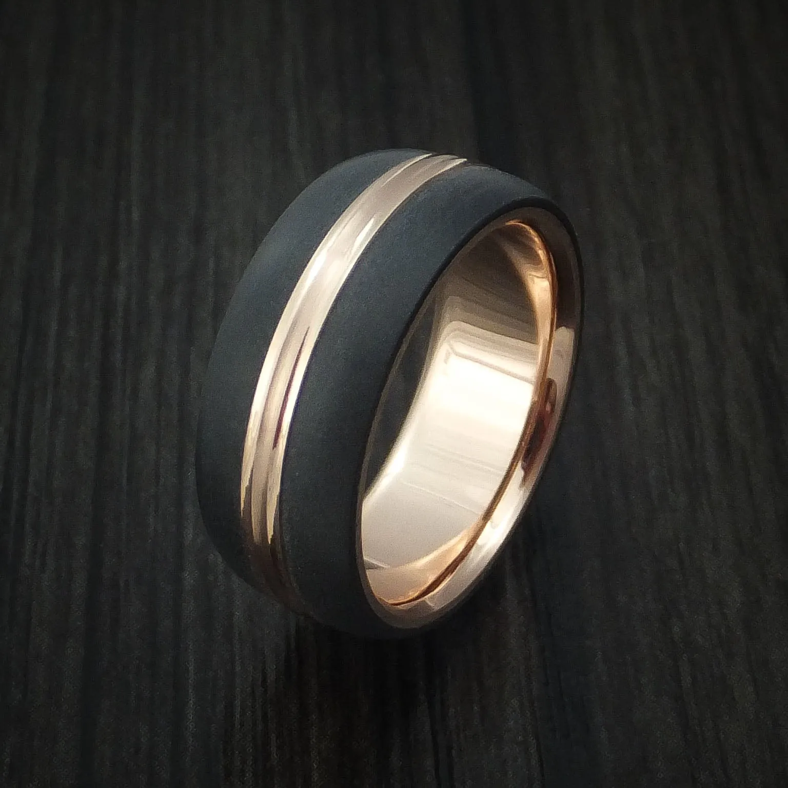 14K Rose Gold with Carbon Fiber Custom Made Men's Band