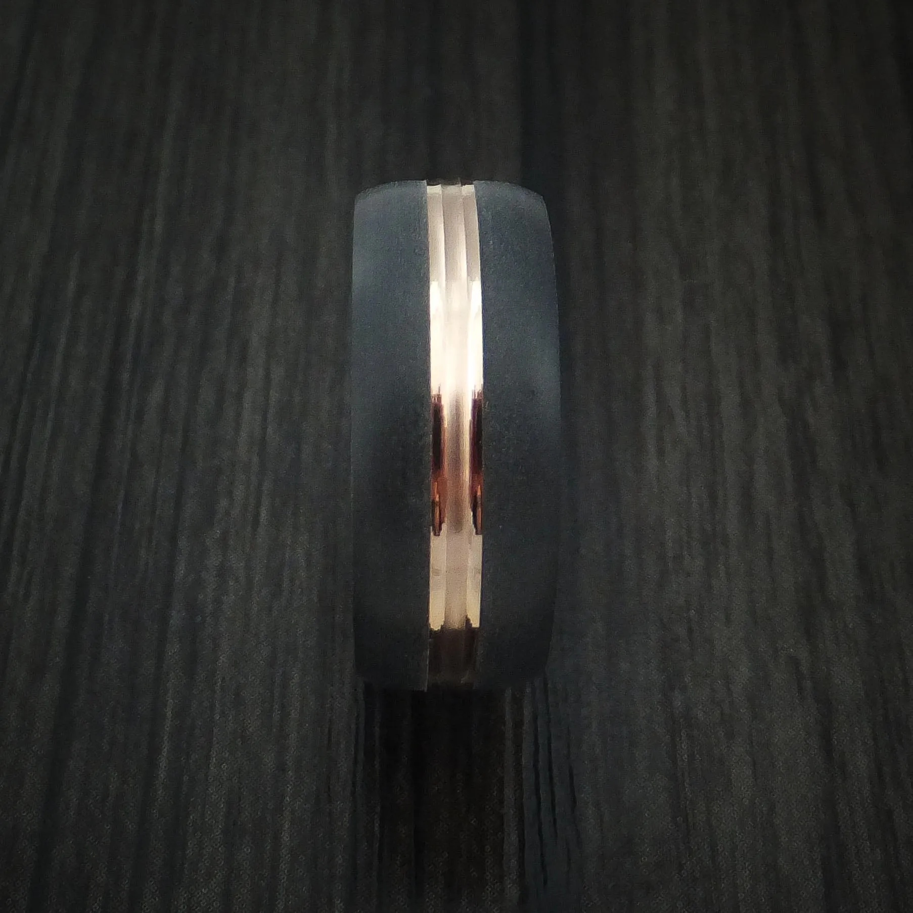 14K Rose Gold with Carbon Fiber Custom Made Men's Band