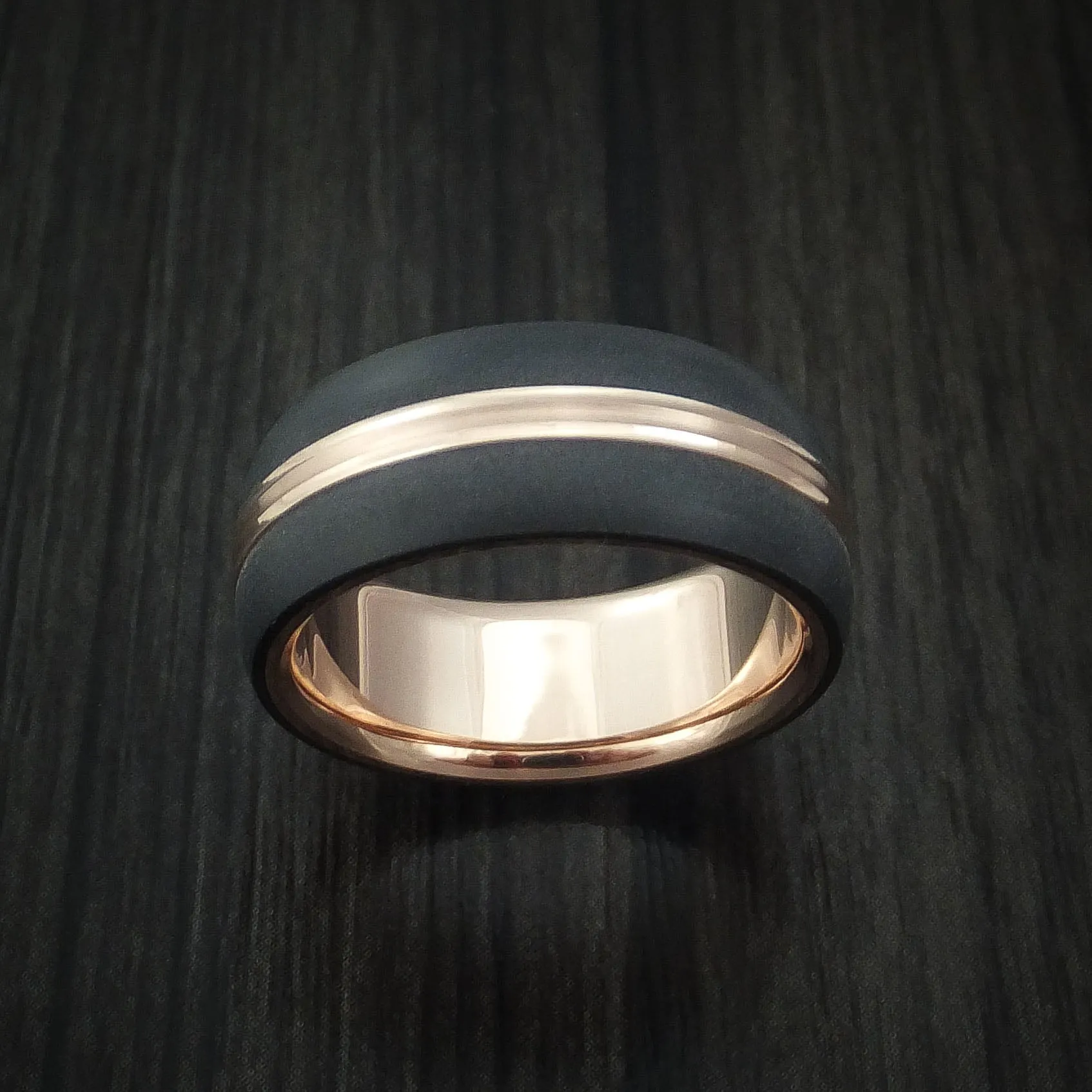 14K Rose Gold with Carbon Fiber Custom Made Men's Band