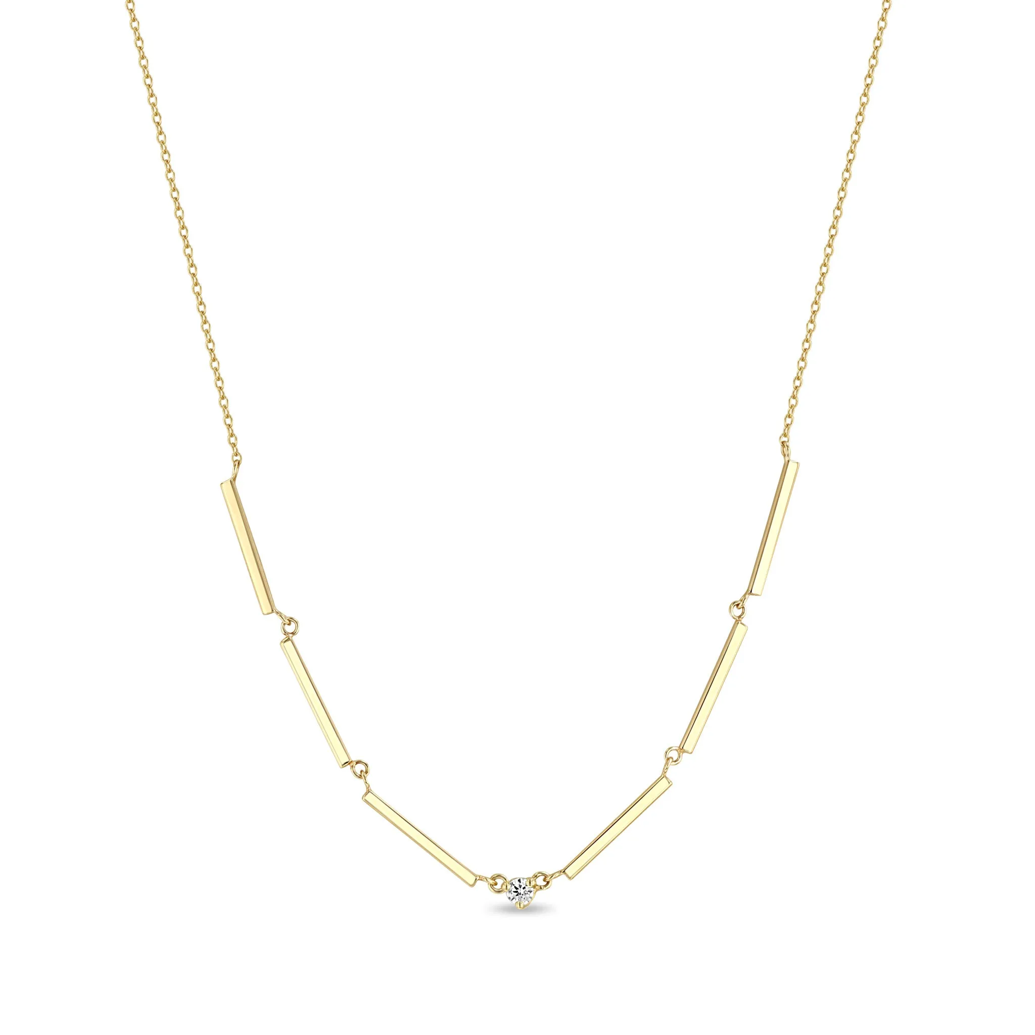 14k Single Diamond Gold Linked Bar Necklace