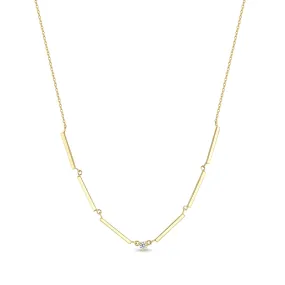 14k Single Diamond Gold Linked Bar Necklace