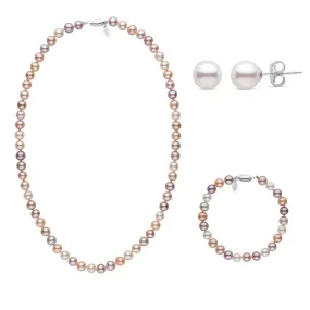 18 Inch 3 Piece Set of 6.5-7.0 mm Freshadama Multicolor Freshwater Pearl