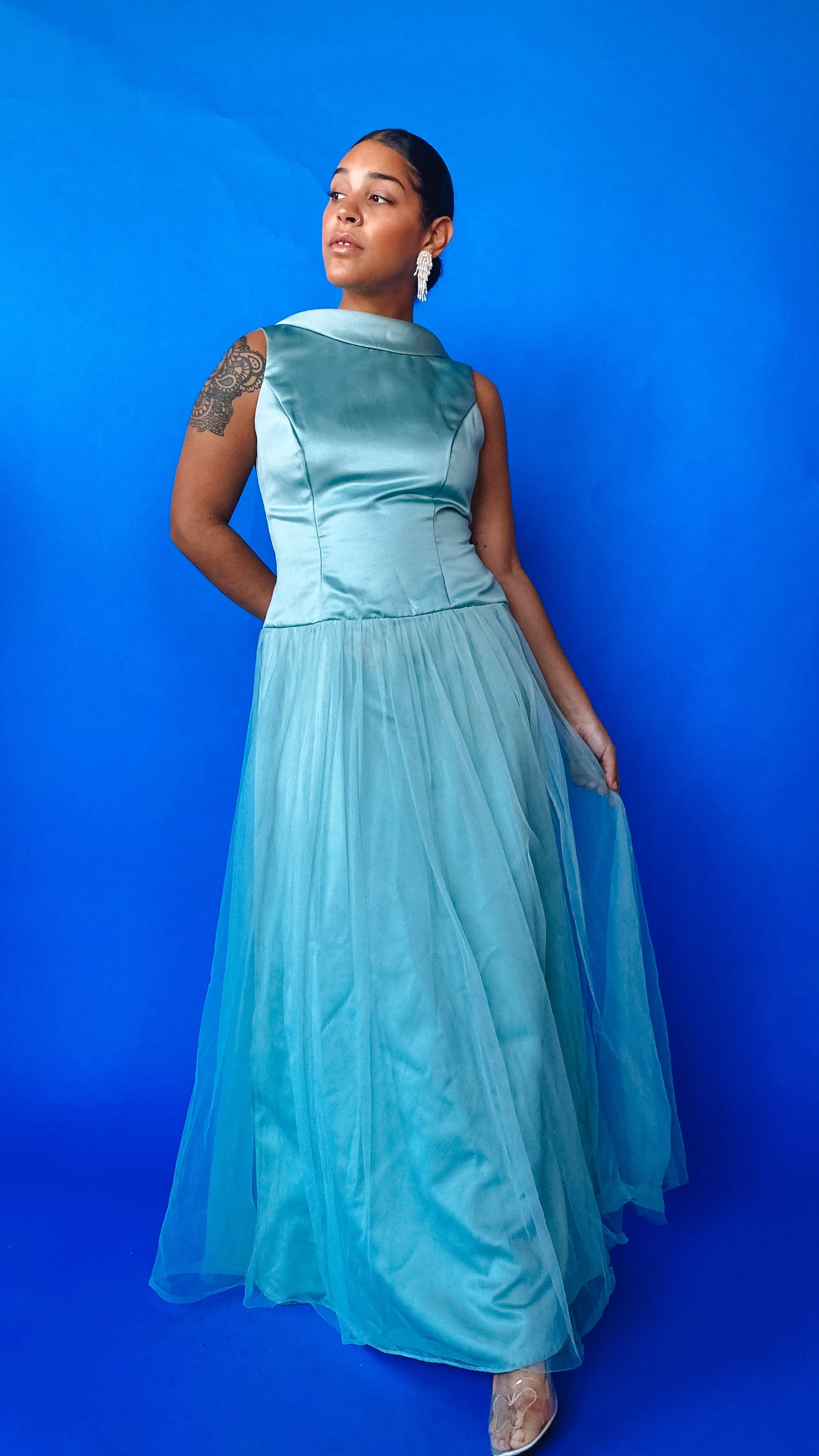 1990s Tiffany Blue Tulle Dress, sz. M