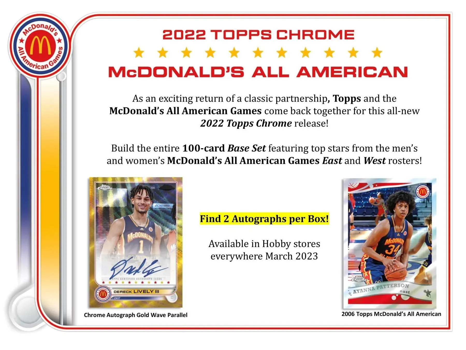 2022 Topps McDonald's All American Chrome Basketball Hobby Box 20 Packs per Box, 4 Cards per Pack