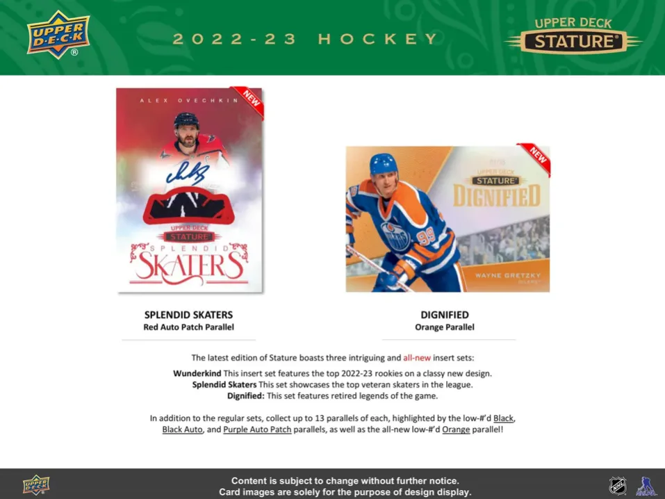 2022/23 Upper Deck Stature Hockey Hobby Box 8 Cards per Box