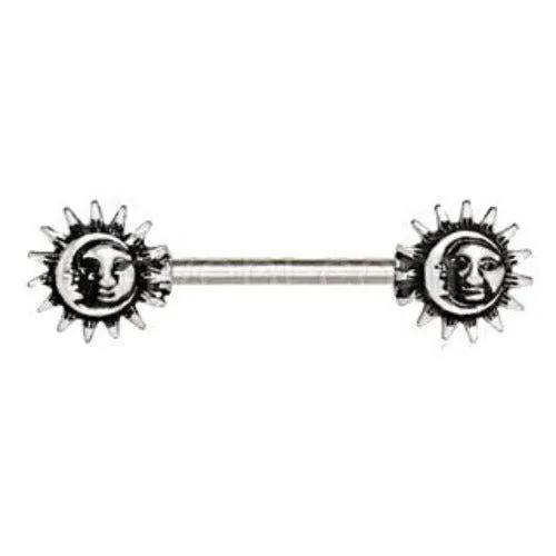 316L Stainless Steel Vintage Sun and Moon Nipple Bar