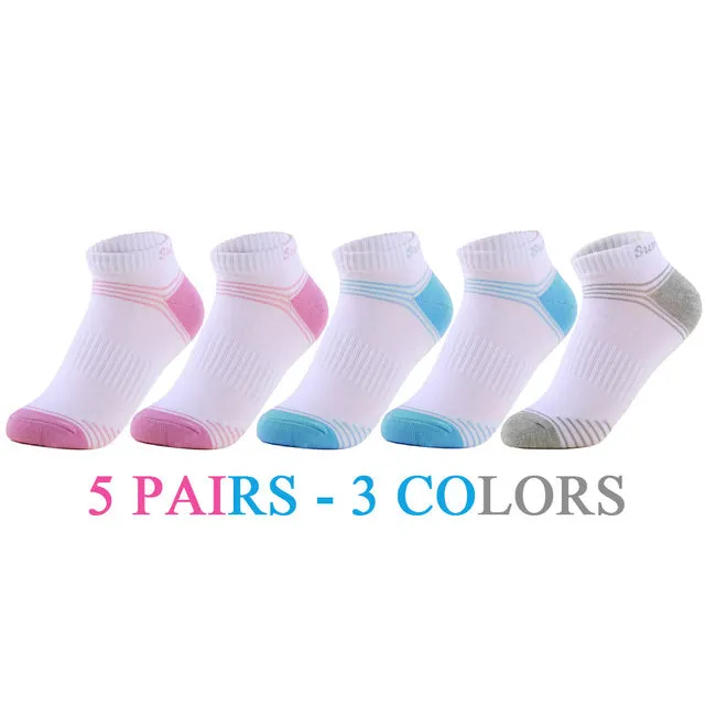 5 Pairs Lot Running Outdoor Travel Cotton Stripe Ankle Socks for Women