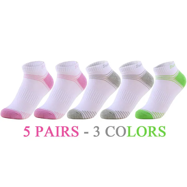 5 Pairs Lot Running Outdoor Travel Cotton Stripe Ankle Socks for Women