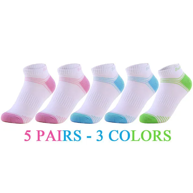 5 Pairs Lot Running Outdoor Travel Cotton Stripe Ankle Socks for Women