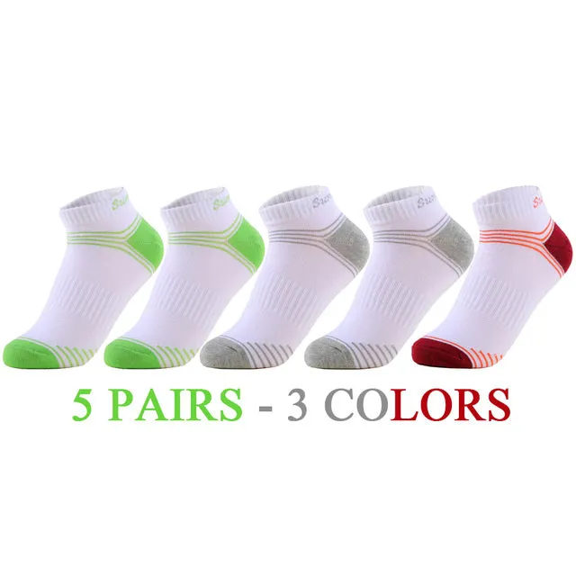 5 Pairs Lot Running Outdoor Travel Cotton Stripe Ankle Socks for Women