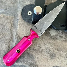 6” Bonnie & Clyde - Pink Wood - Damascus - Horizontal & Vertical Carry - BC03