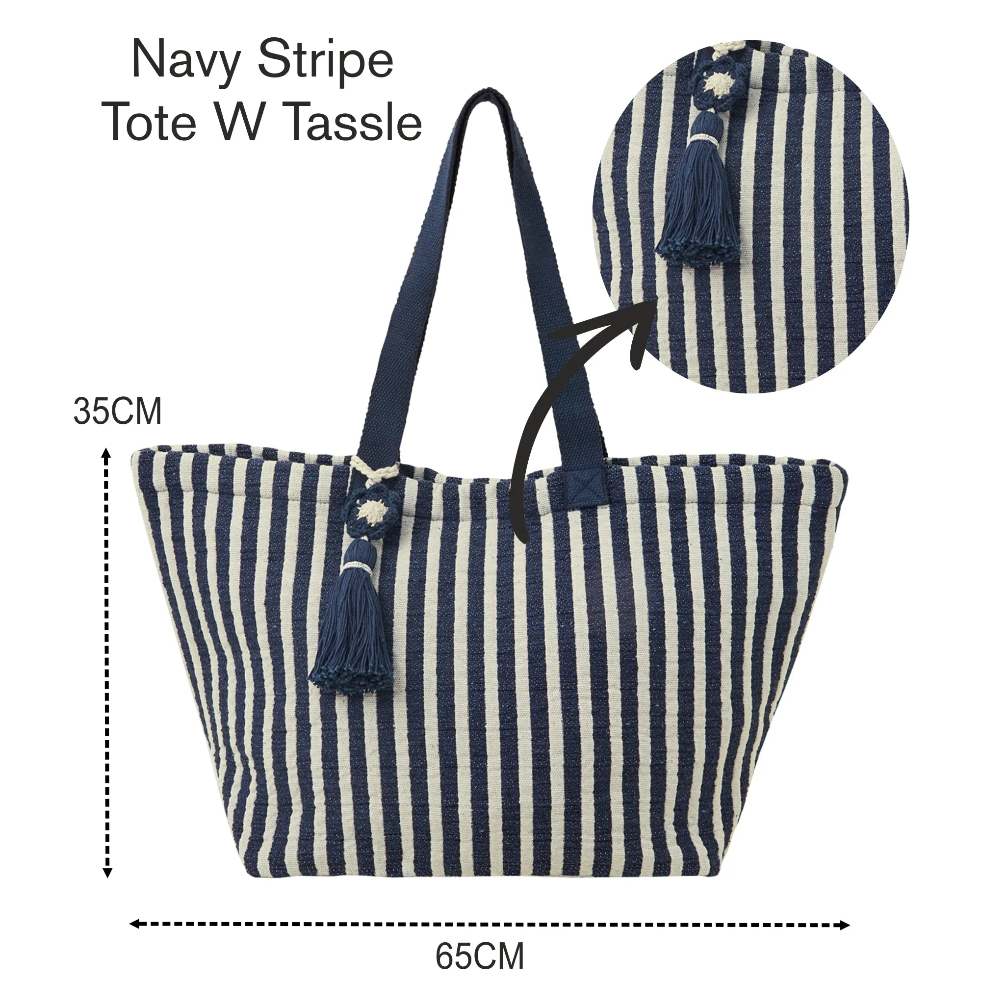 Accessorize London Women's Navy Blue Stripe Tassel Tote Bag