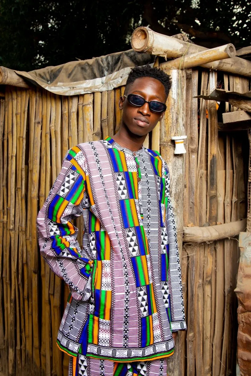 African Suit In White Kente