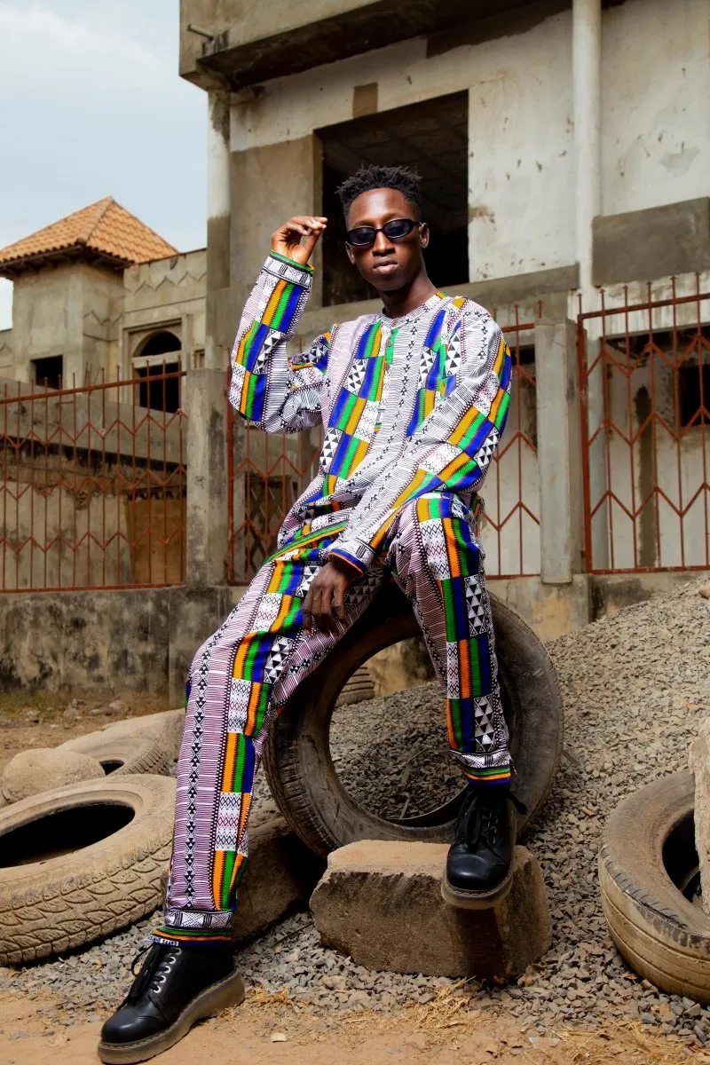 African Suit In White Kente