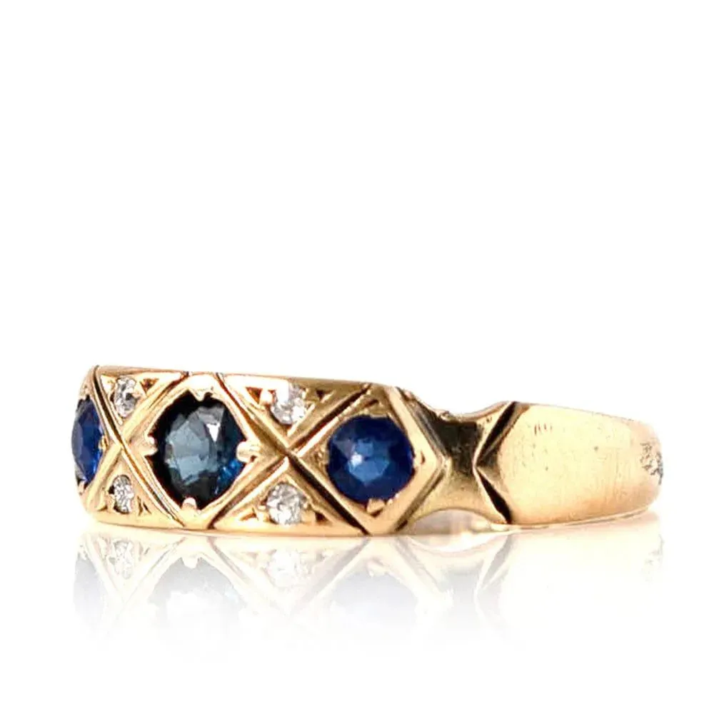 Antique Edwardian 1903 Sapphire Diamond 18ct Yellow Gold Ring