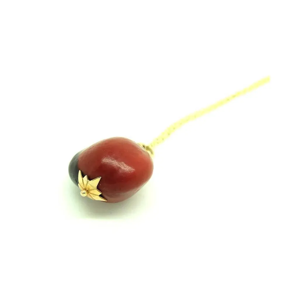 Antique Red Seed Charm 9ct Gold Necklace