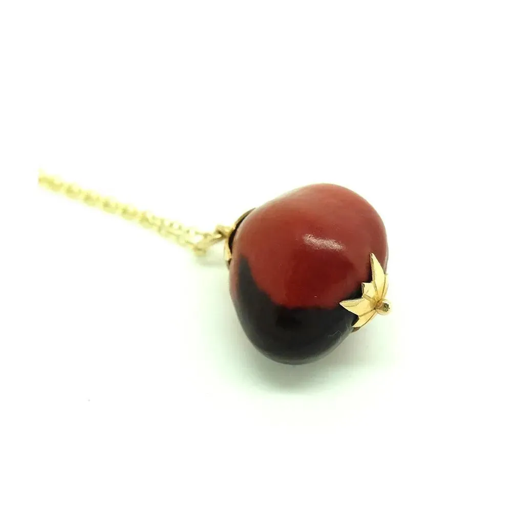 Antique Red Seed Charm 9ct Gold Necklace