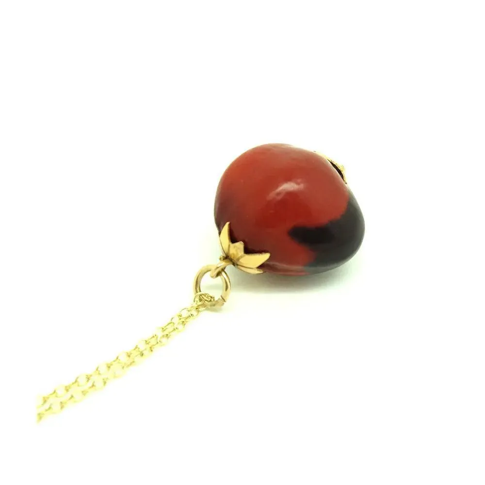 Antique Red Seed Charm 9ct Gold Necklace