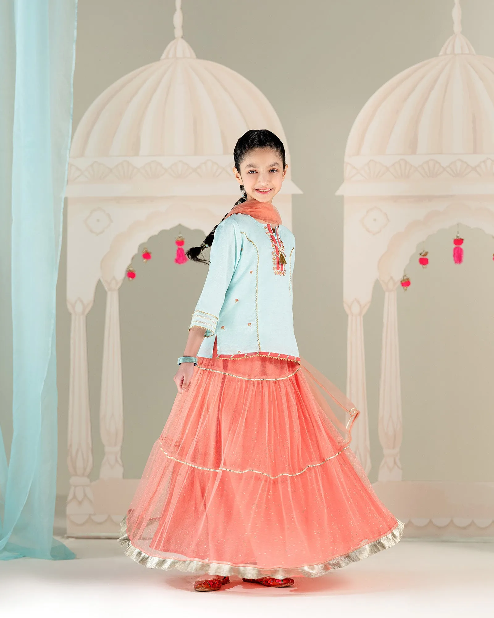 Aqua Peach Lehenga Set