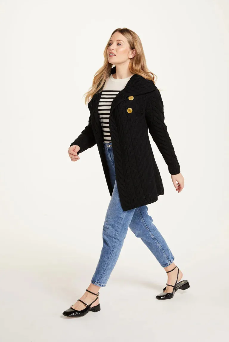 Aran - Buttoned Longline Cardigan - Black