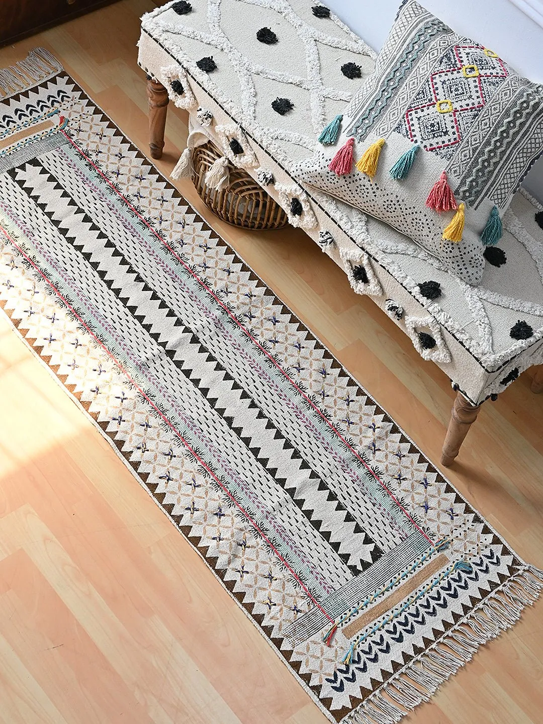 ASIATIC - BLOCK PRINTED COTTON FLOOR RUG RUNNER