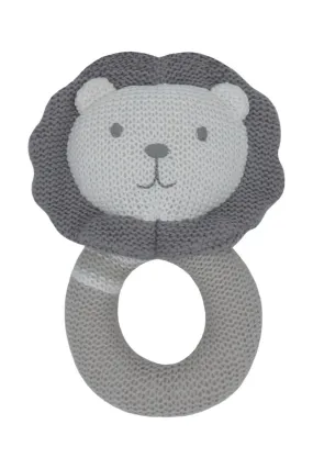 Austin the Lion Knitted Rattle Grey