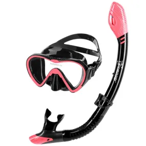 Aviator Mask and Snorkel Set - Black Silicone/Coral