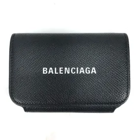 BALENCIAGA Card Case 594225 leather black Wallet logo Women Used Authentic