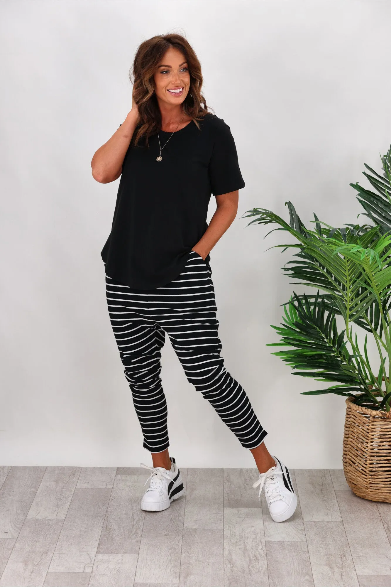 Betty Basics Jade Pants Black/White Stripe