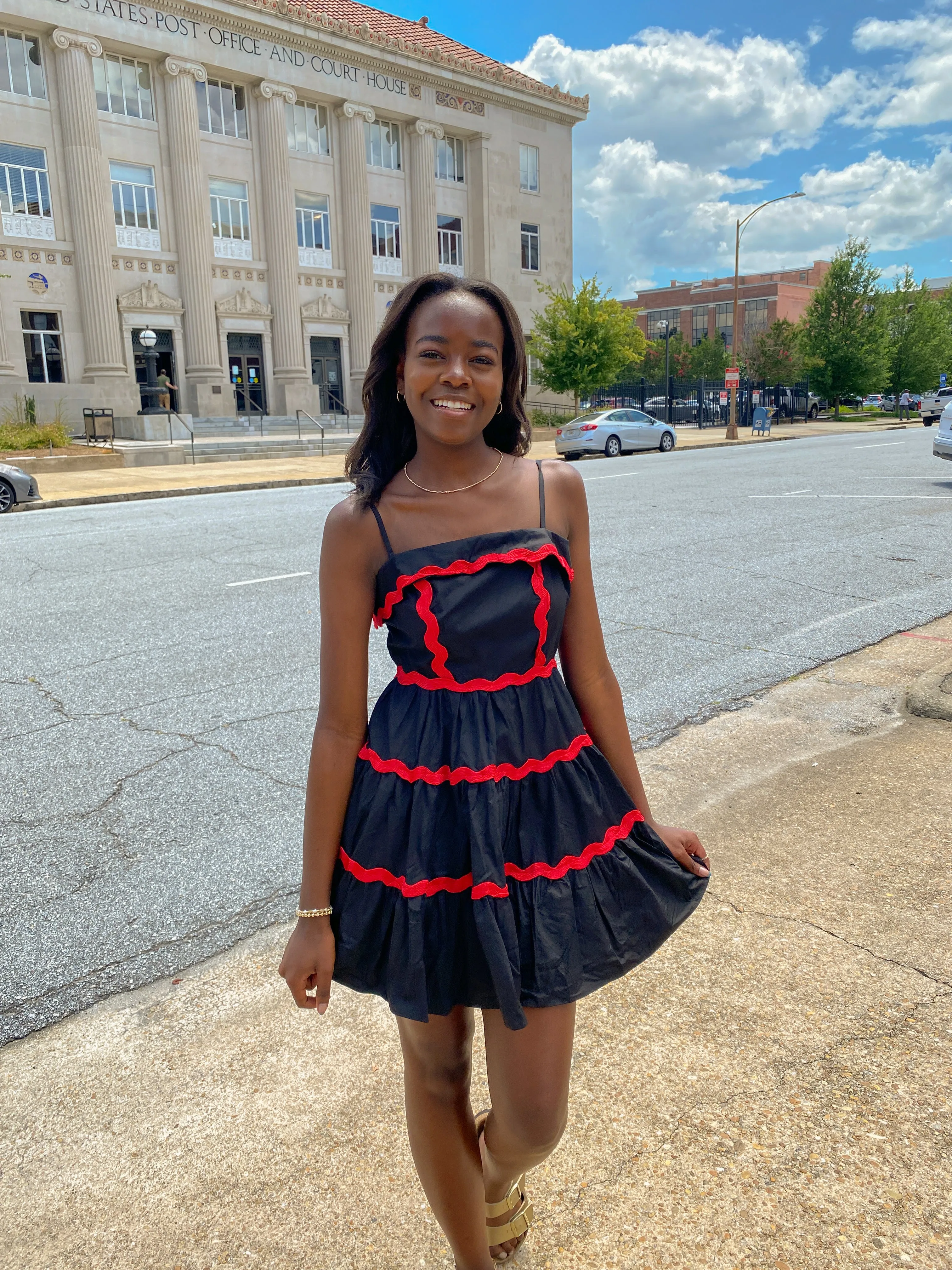 Black And Red RicRac Tiered Dress