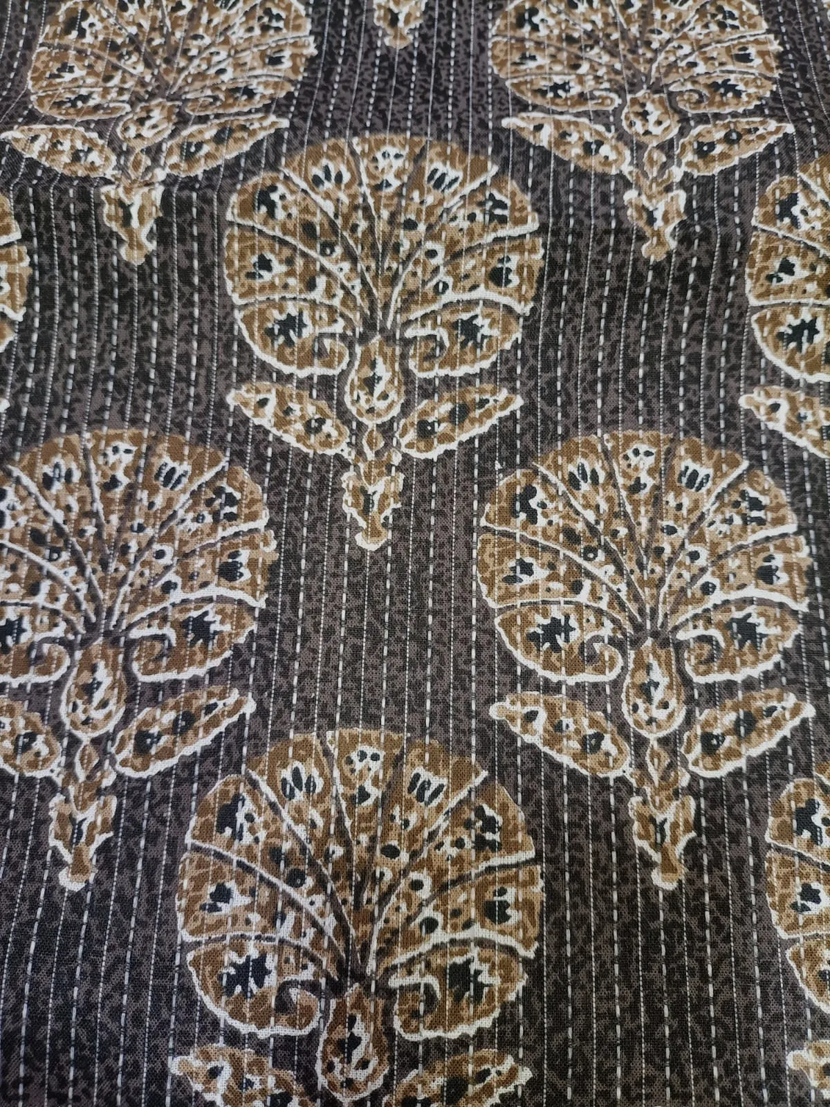 Black Block Printed Kalamkari Cotton Fabric (1 mtr)