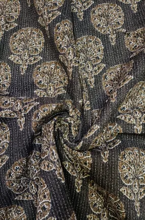 Black Block Printed Kalamkari Cotton Fabric (1 mtr)