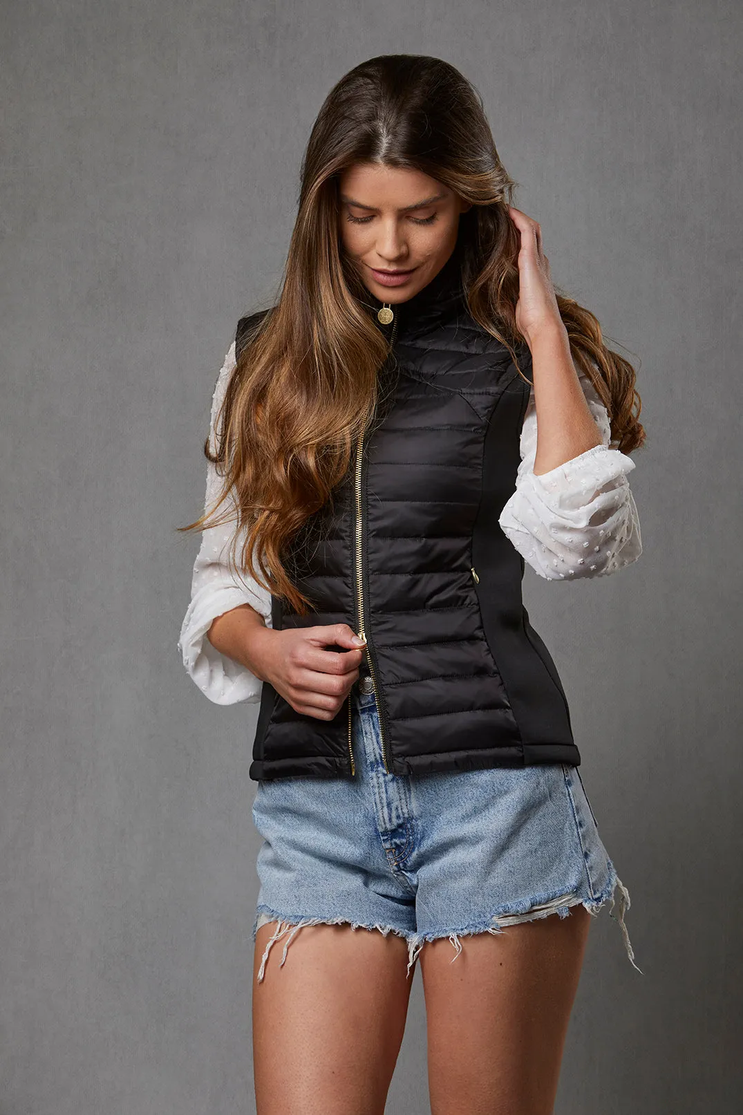 Black Puffer Gilet - Luxe Faux Fur Collar - 60% OFF