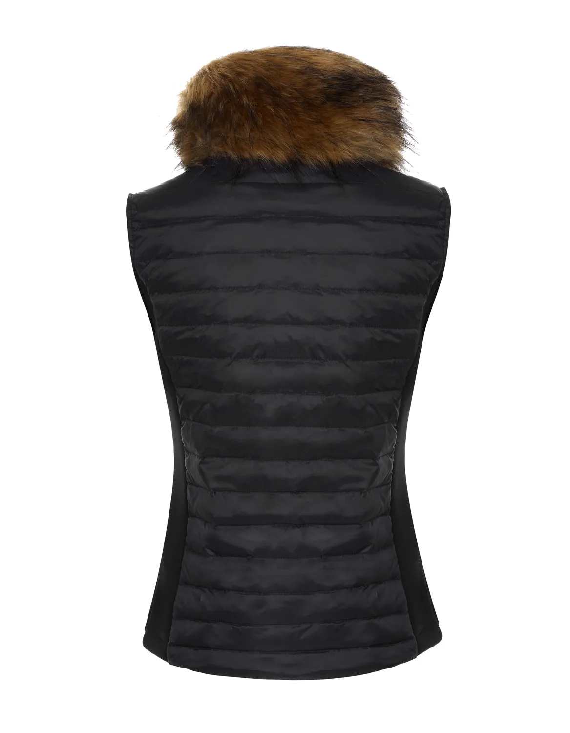 Black Puffer Gilet - Luxe Faux Fur Collar - 60% OFF