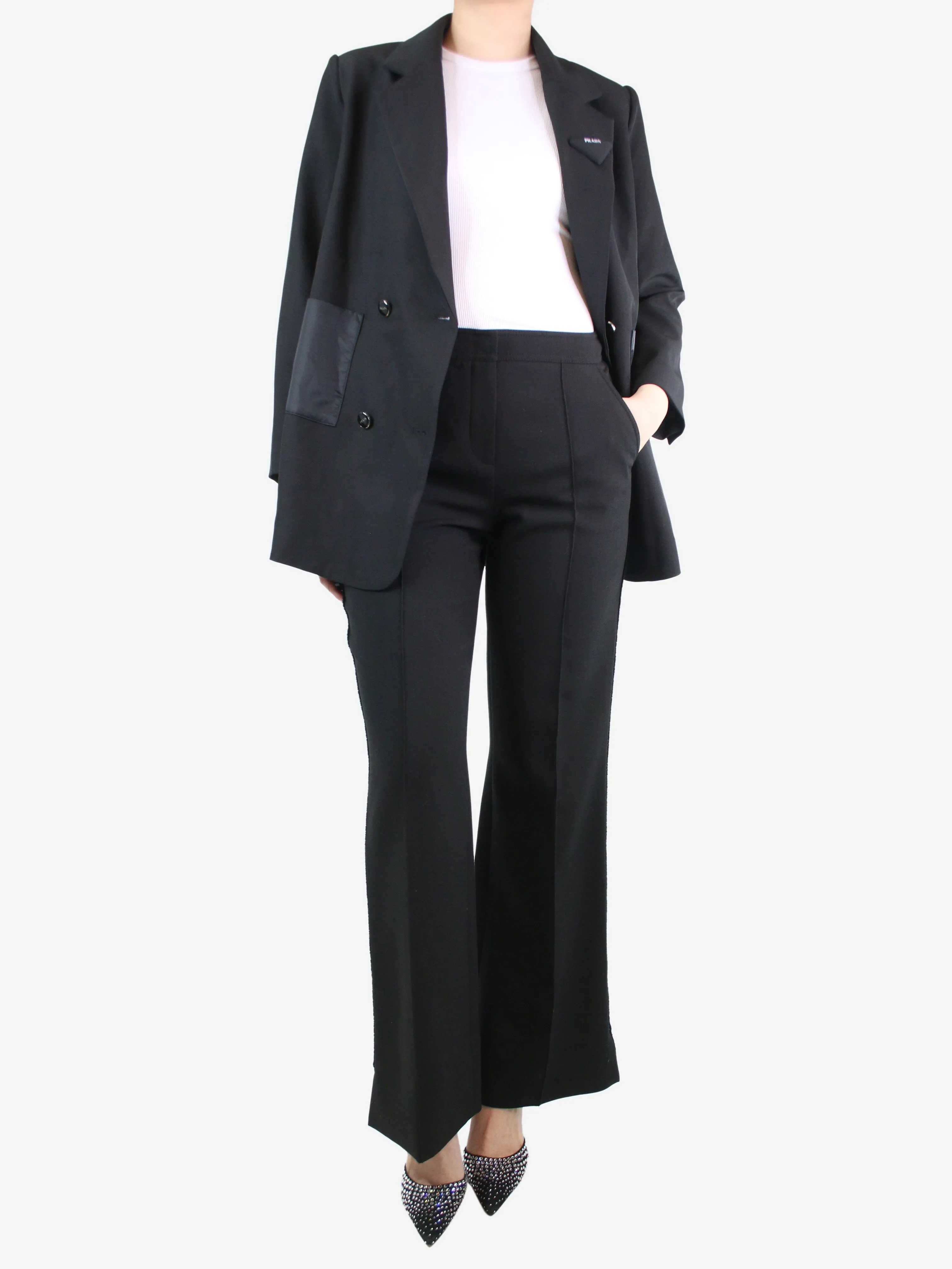 Black straight-leg trousers - size UK 8