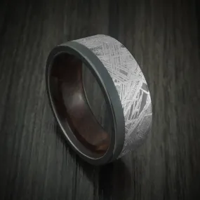 Black Titanium and Meteorite Men's Ring with Hardwood Sleeve Custom Made Band