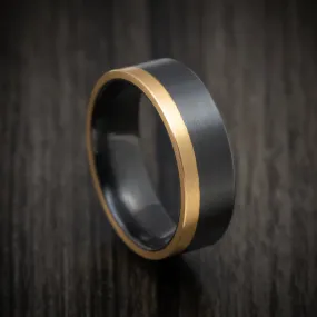 Black Zirconium and Gold Edge Men's Ring Custom Made Band