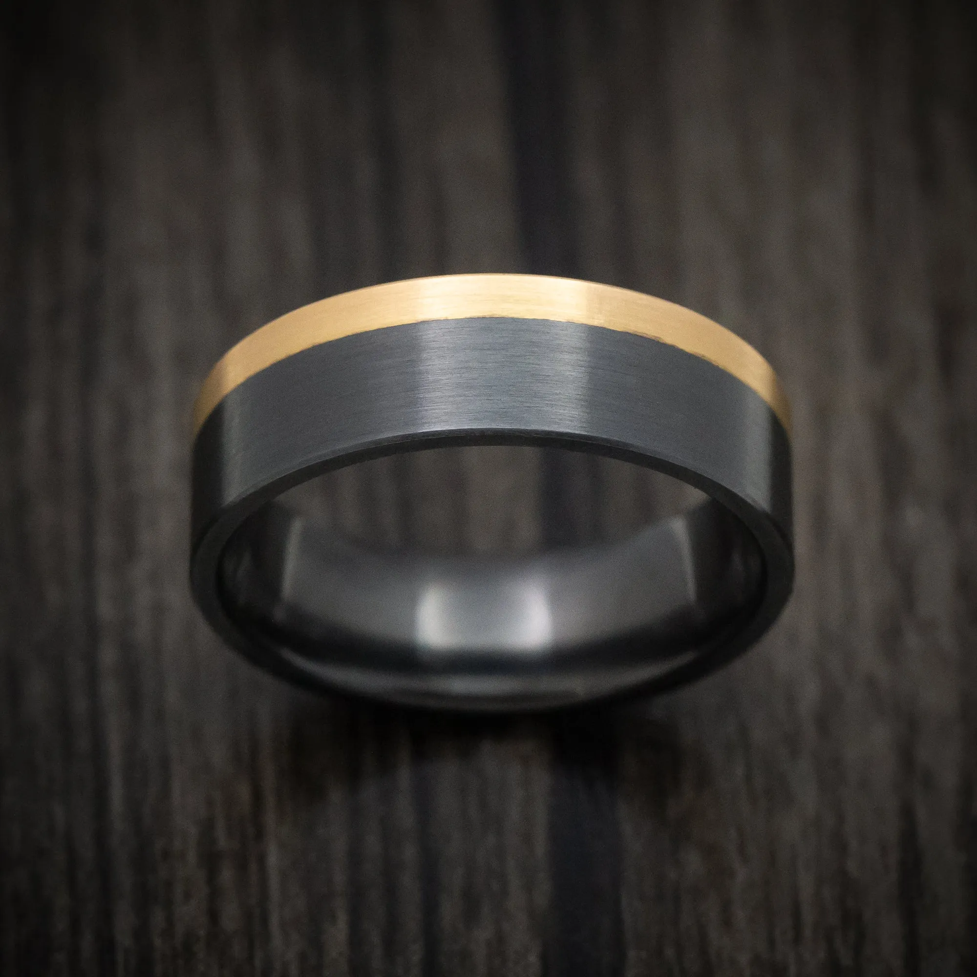 Black Zirconium and Gold Edge Men's Ring Custom Made Band