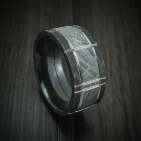 Black Zirconium and Meteorite Crosshatch Design Men's Ring Custom Made Band